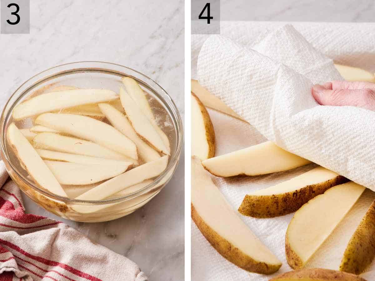 Set of two images showing wedges soaked and patted dry.