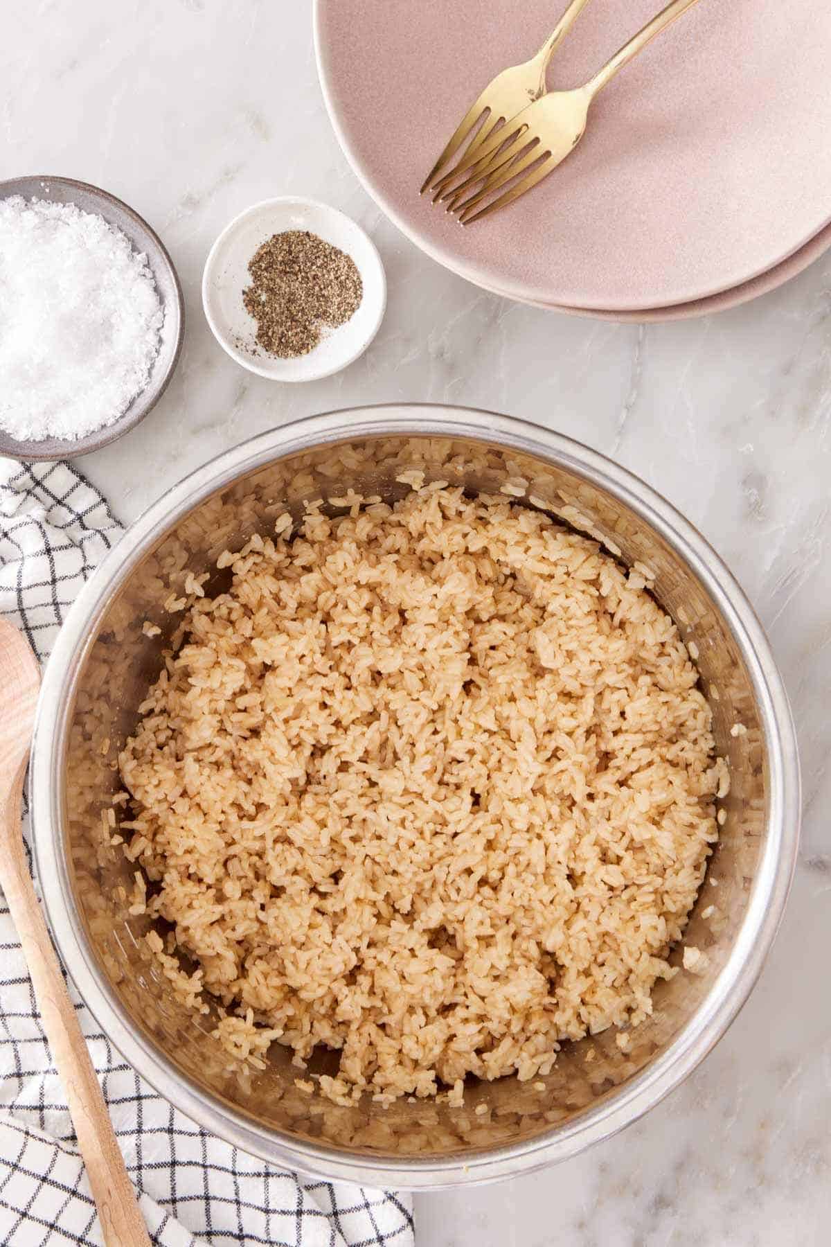 Overhead shot of Instant Pot brown rice.