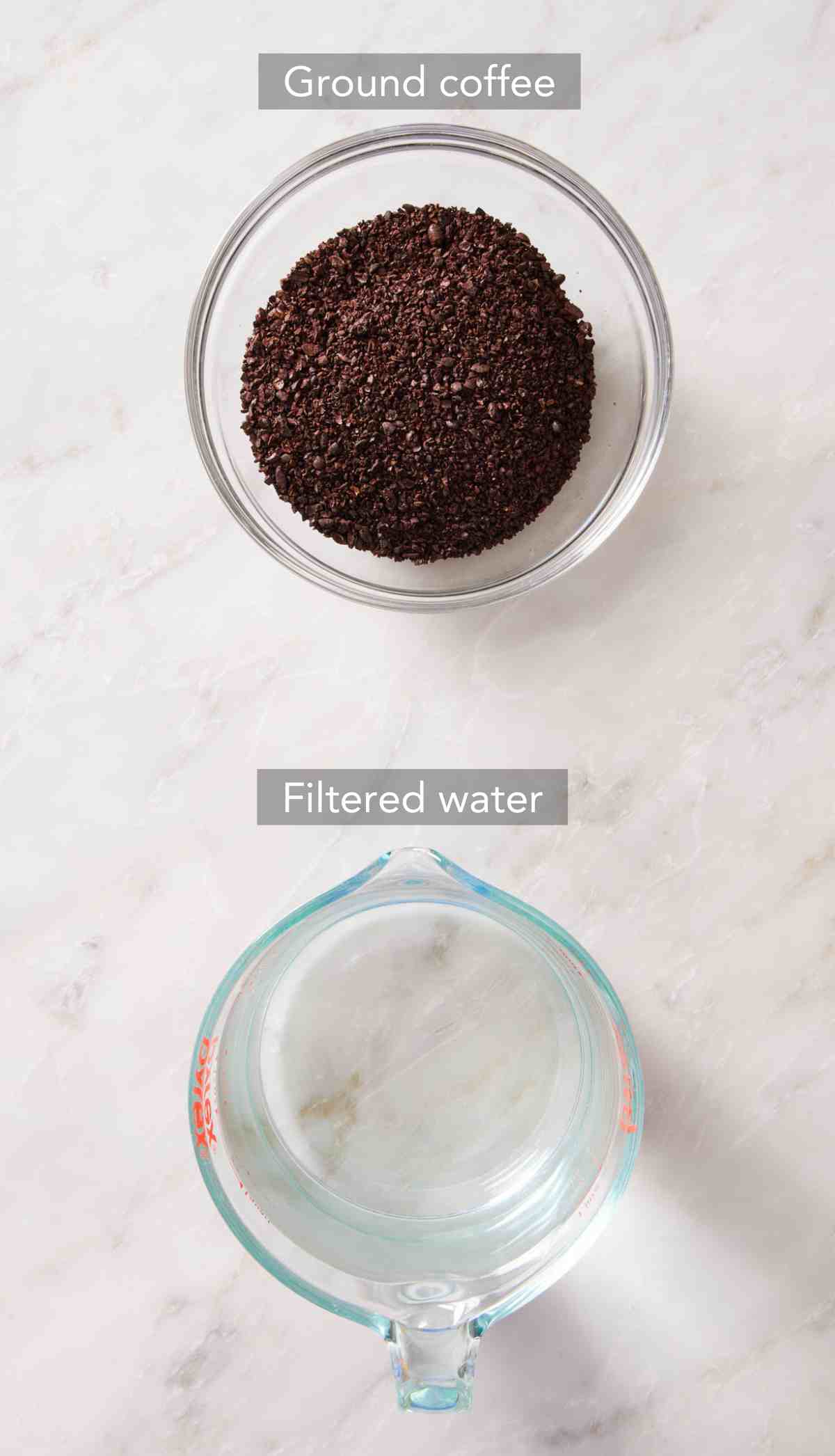 Ingredients needed for this how to make cold brew coffee tutorial.