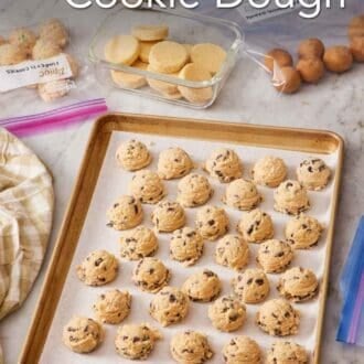 Pinterest graphic showing various frozen cookie dough methods.