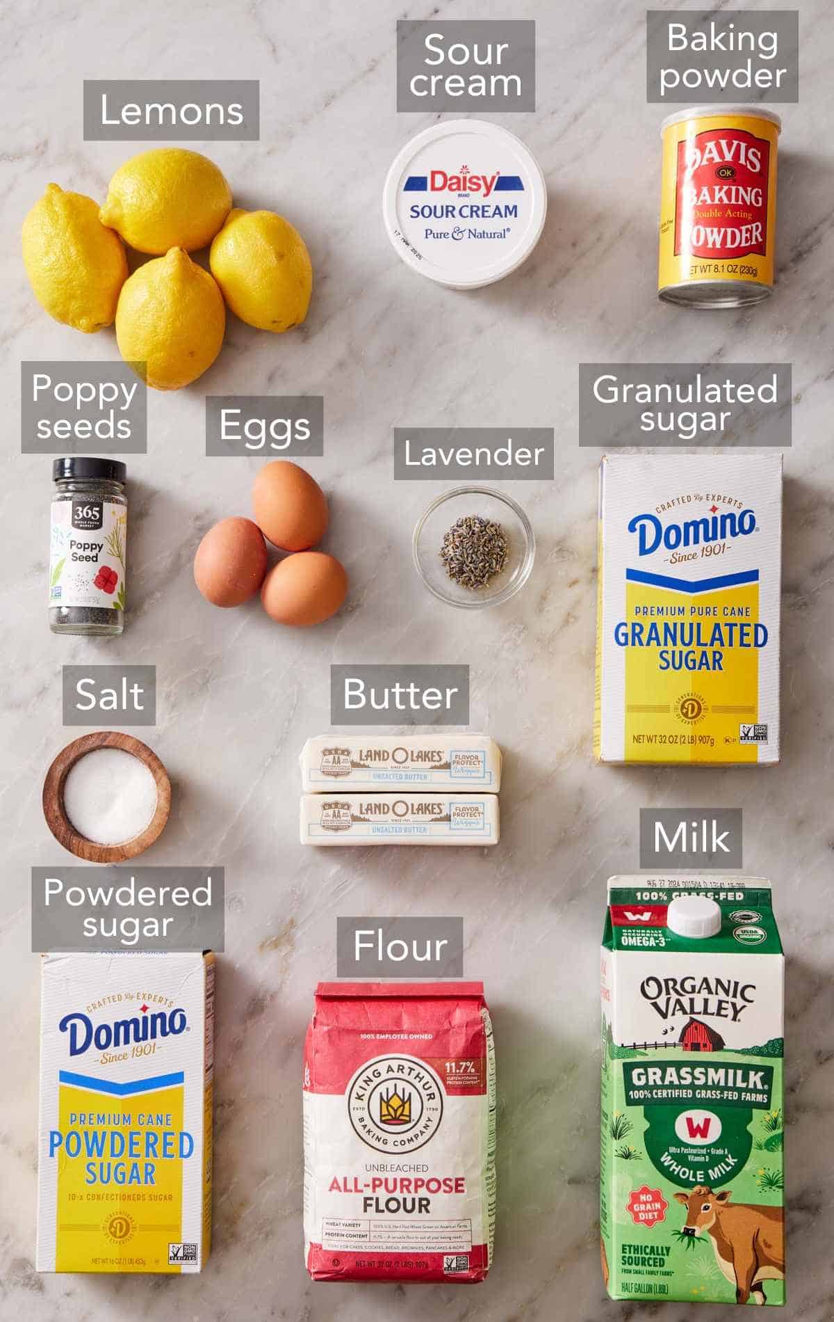 Ingredients for lemon poppy seed loaf.
