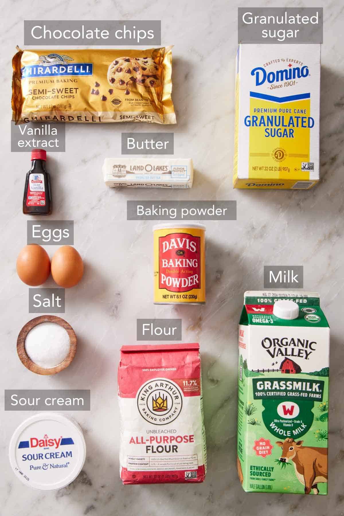 Ingredients for chocolate chip muffins.
