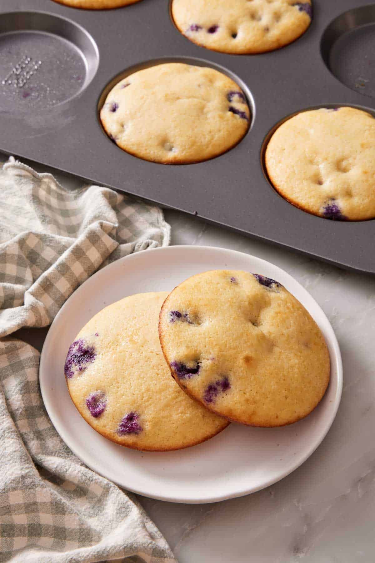 Blueberry muffin tops baked in a muffin top pan.