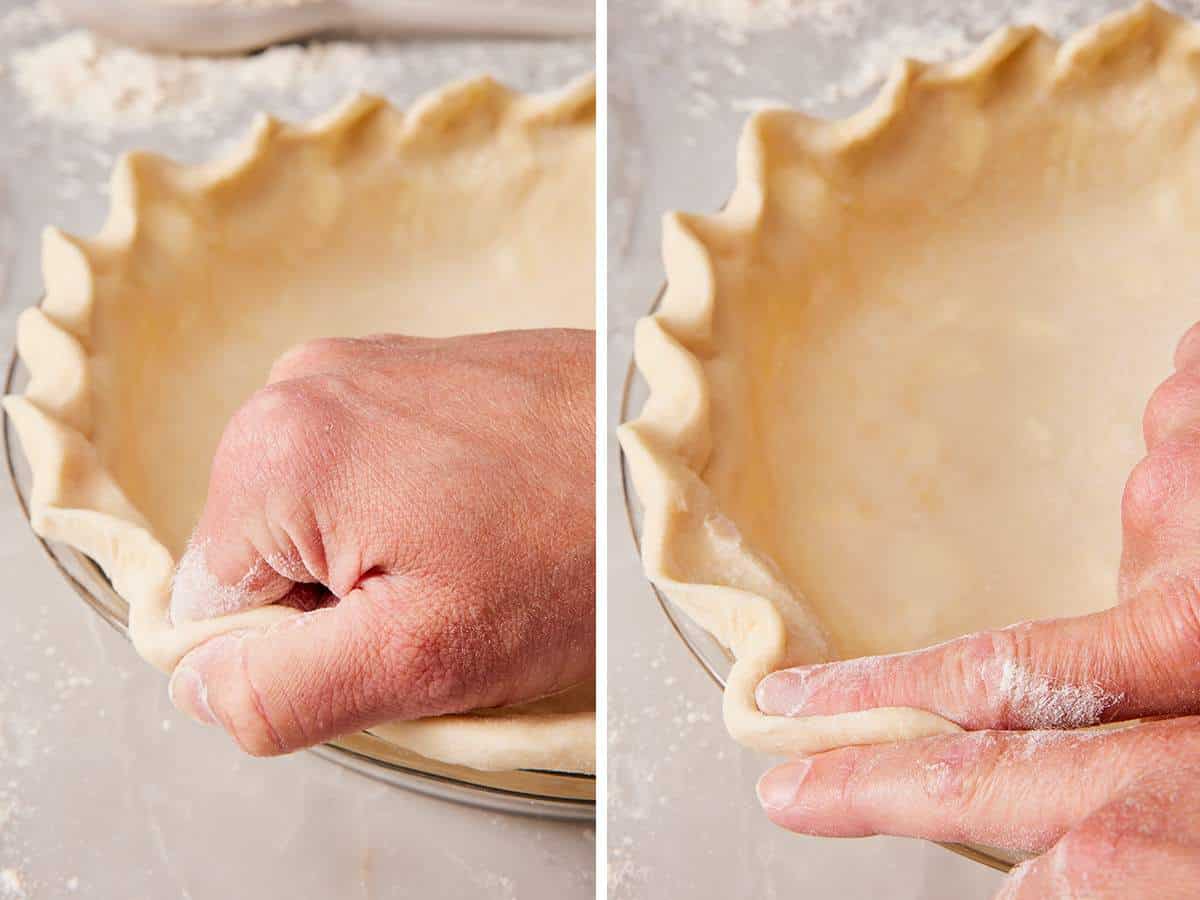 Two images showing how to create a rope crimp either one-handed or two-handed.