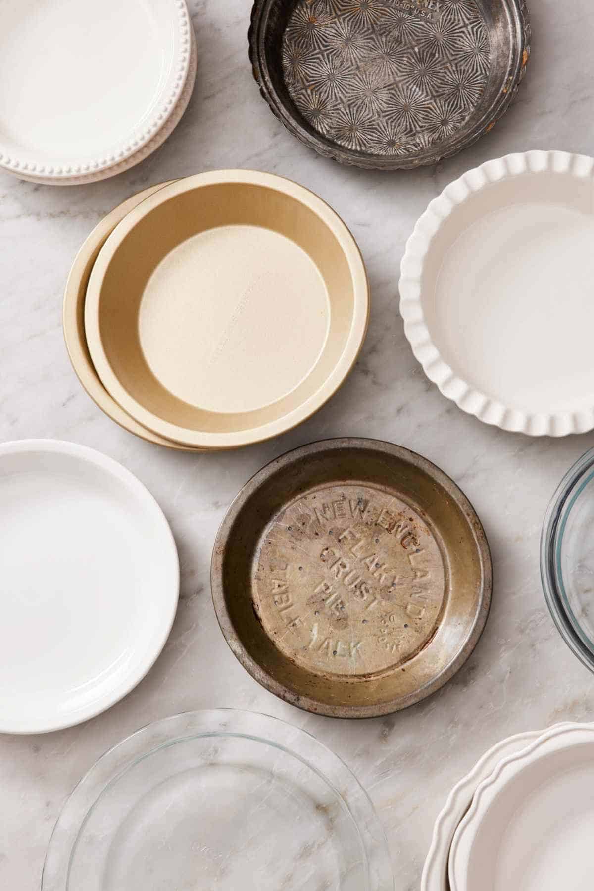 Overhead view of various kinds of pie dishes.