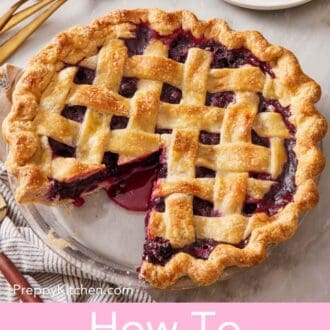 Pinterest graphic showing a pie with a slice cut out and served in the background.