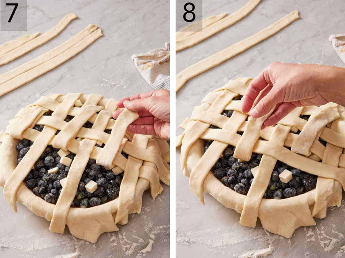 Set of two images showing how to lattice pie crust.