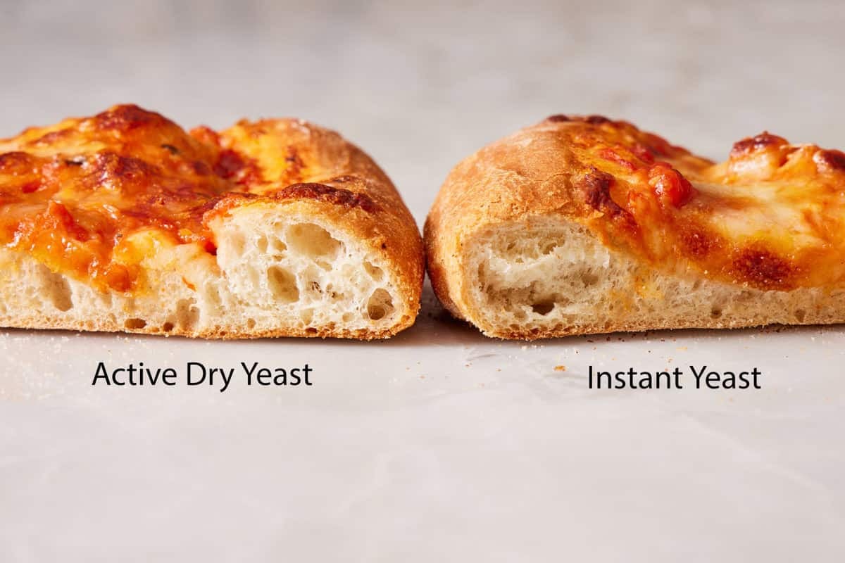 Comparison of pizza dough made with active dry yeast versus instant yeast.