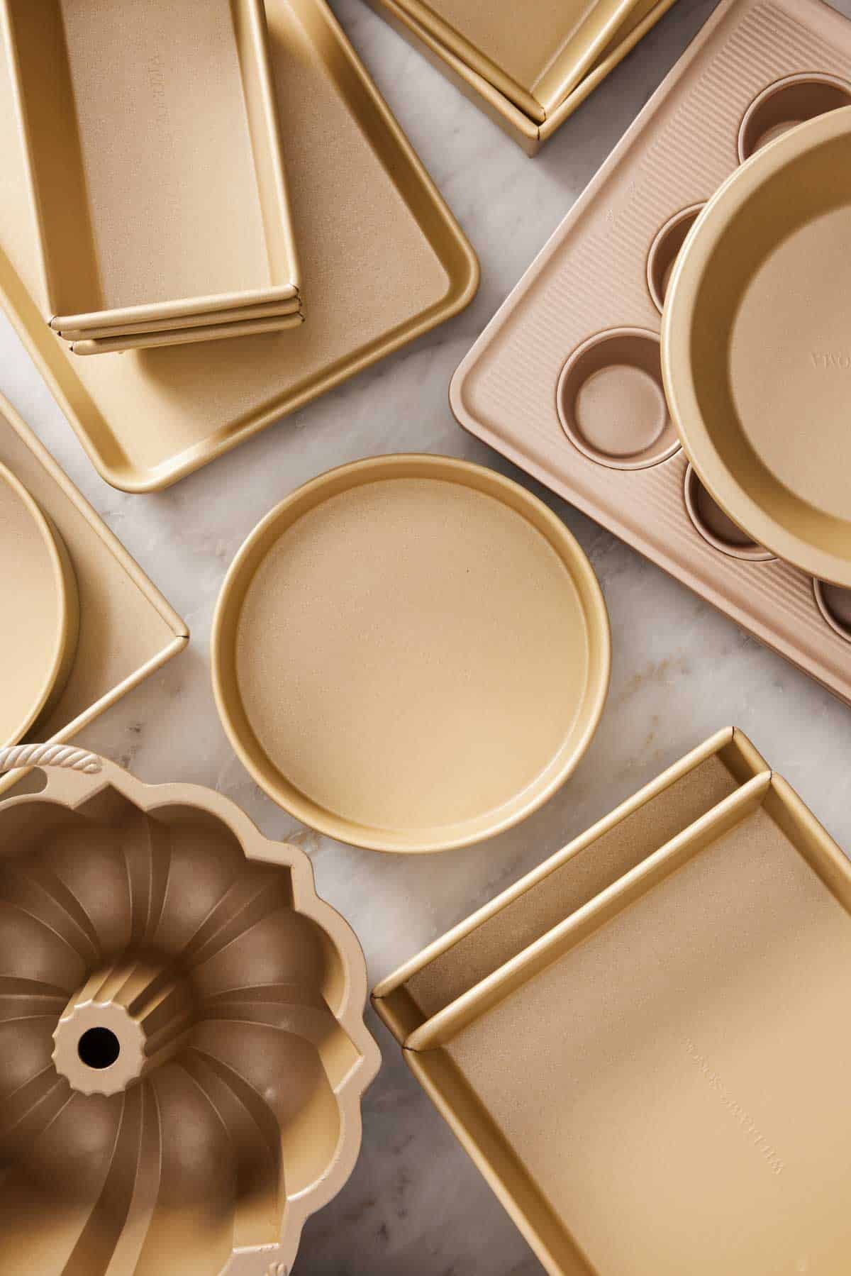 Overhead shot of various baking pans.