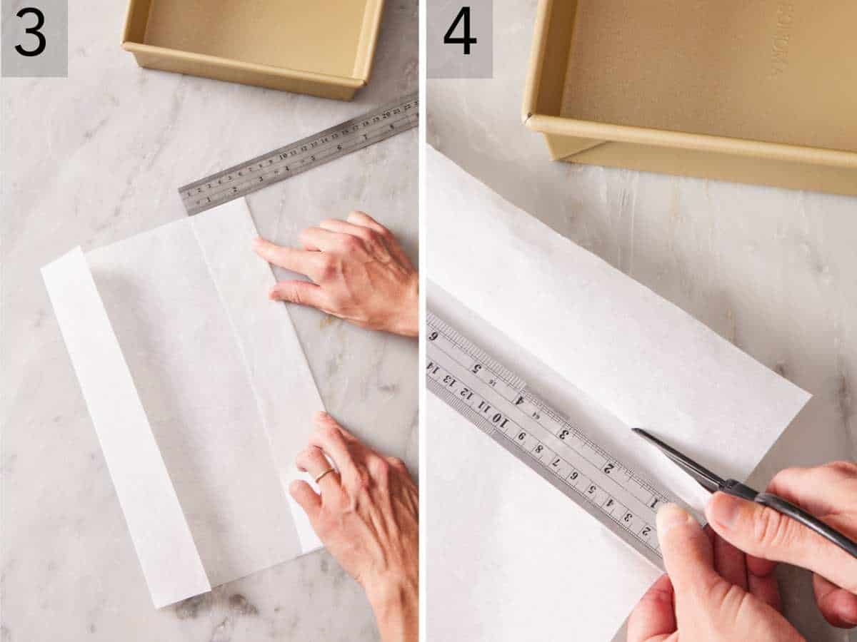 Set of two images showing parchment paper folded and cut.