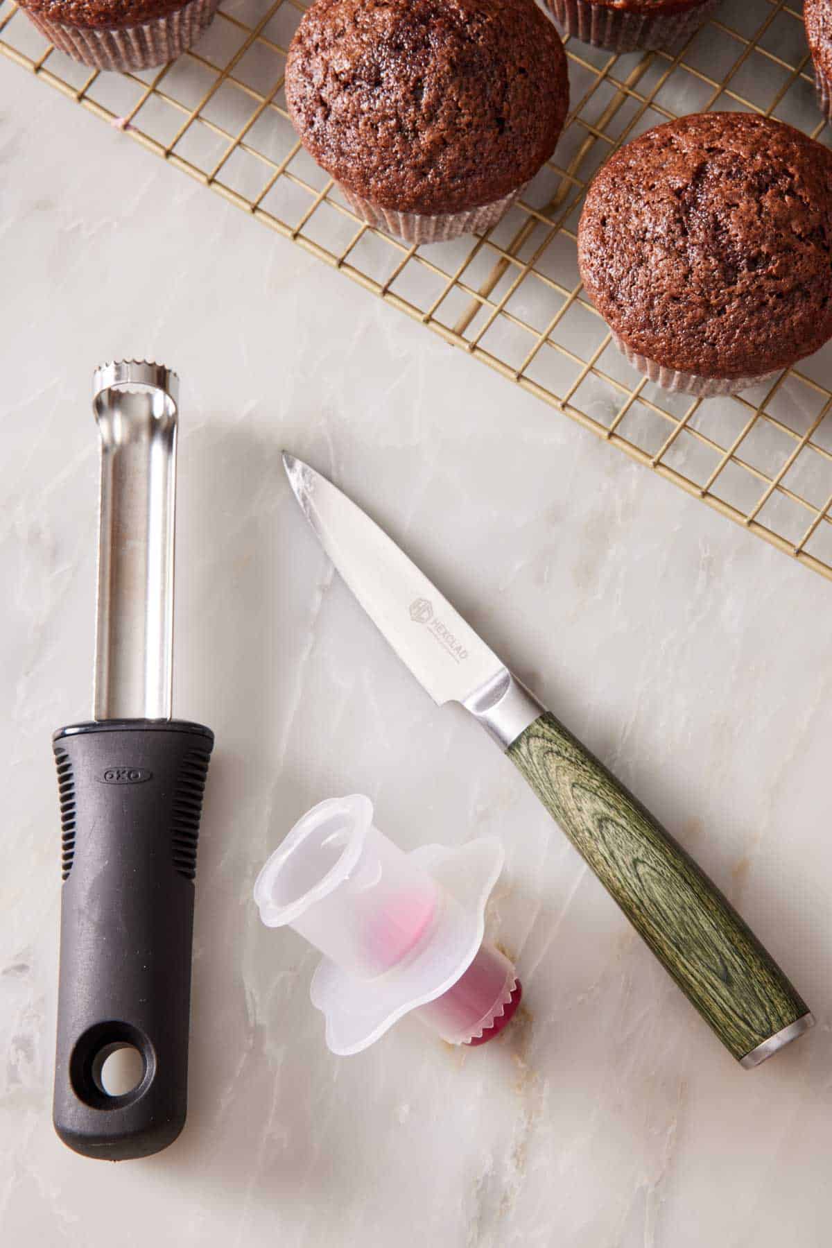 Equipment needed to fill cupcakes.