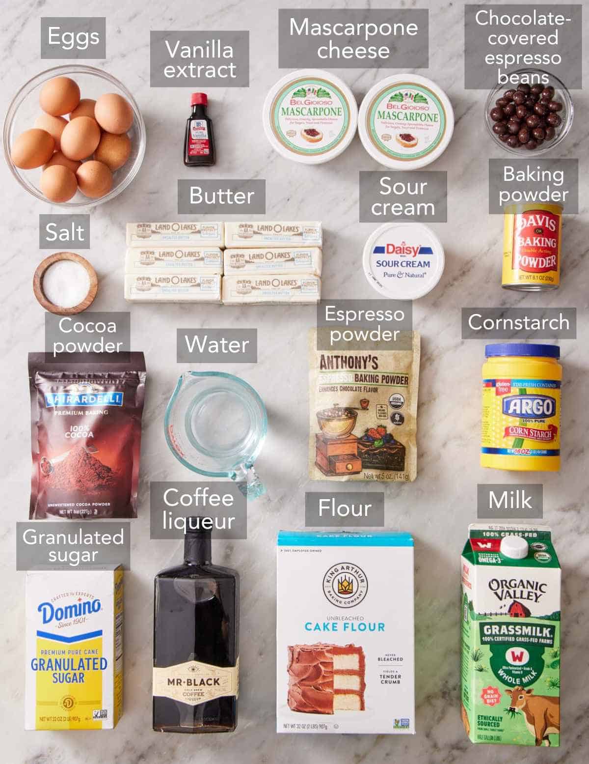 Ingredients for tiramisu cake.