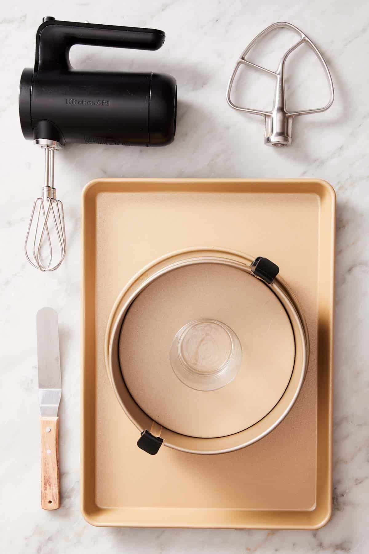 Overhead shot of what you need to make cheesecake.