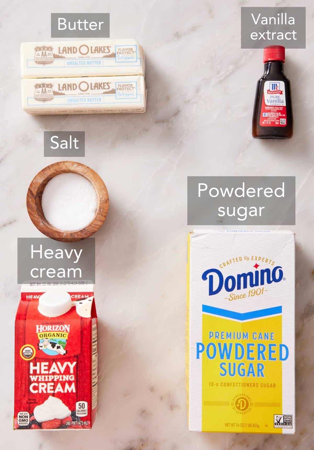 Ingredients for buttercream frosting.