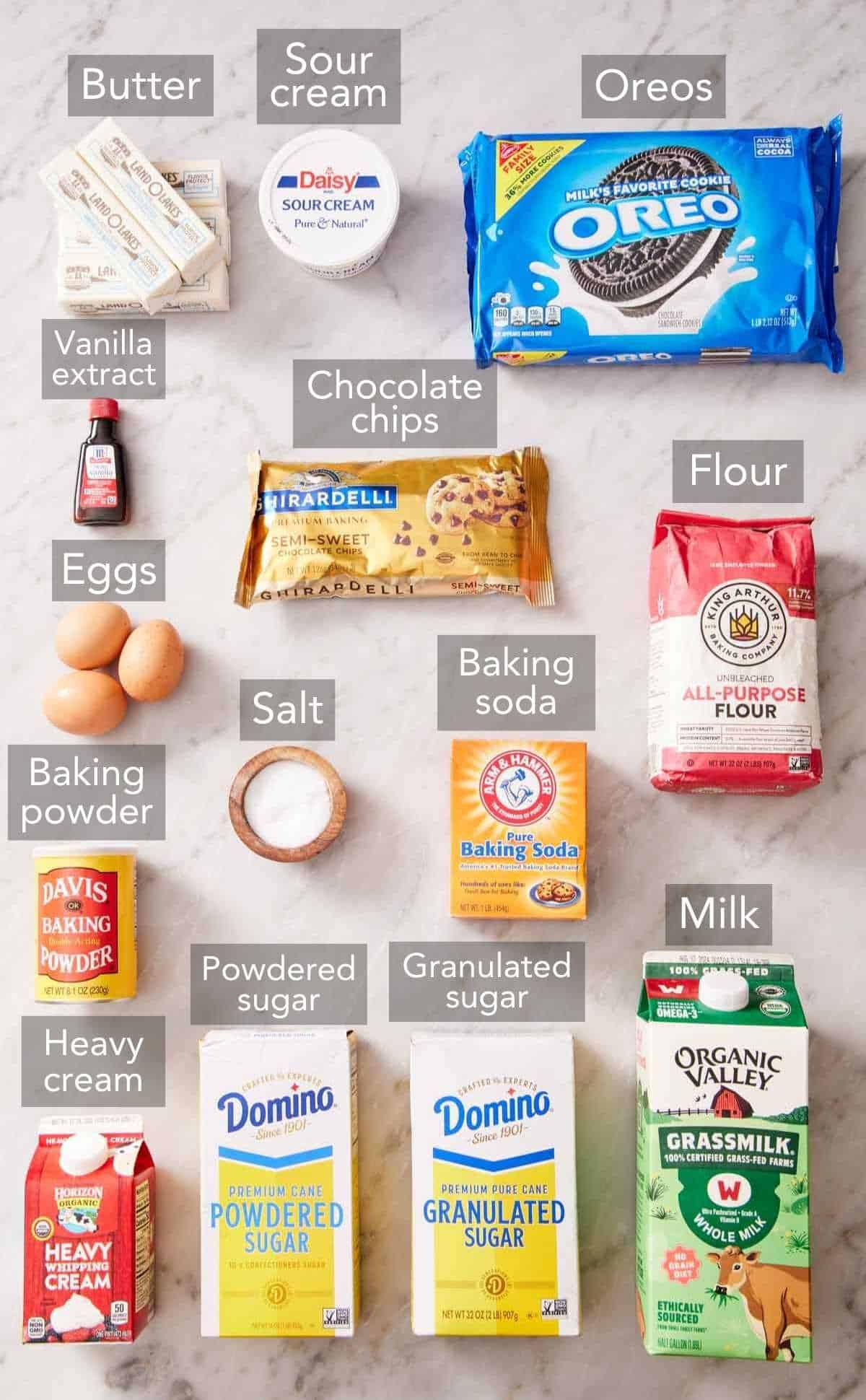 Ingredients for Oreo cake.