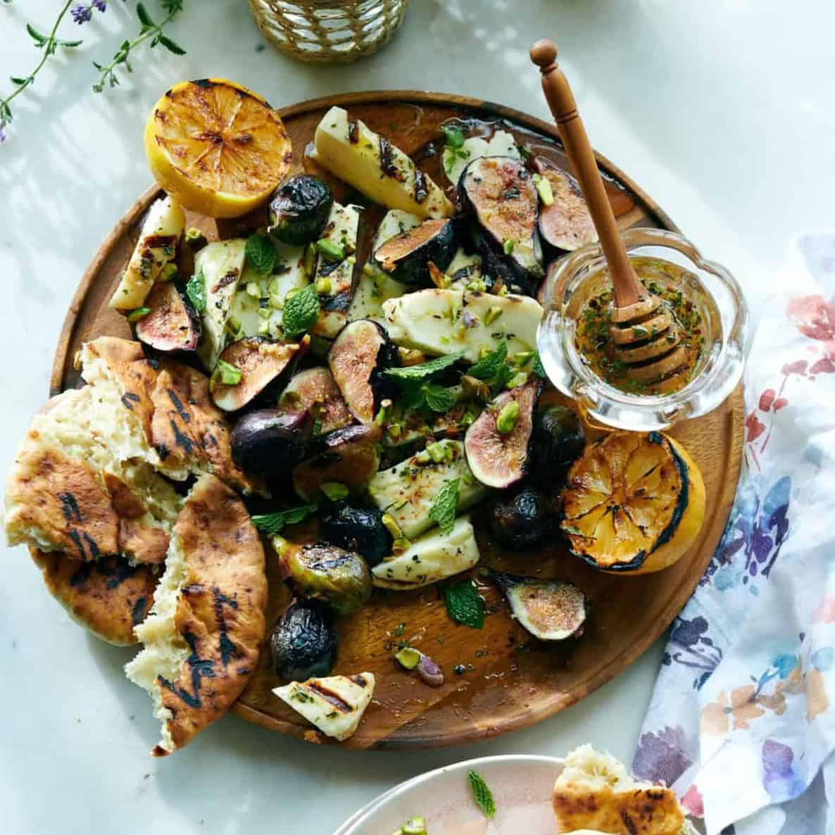 Summer Grilled Halloumi Figs with Spicy Lemon Honey