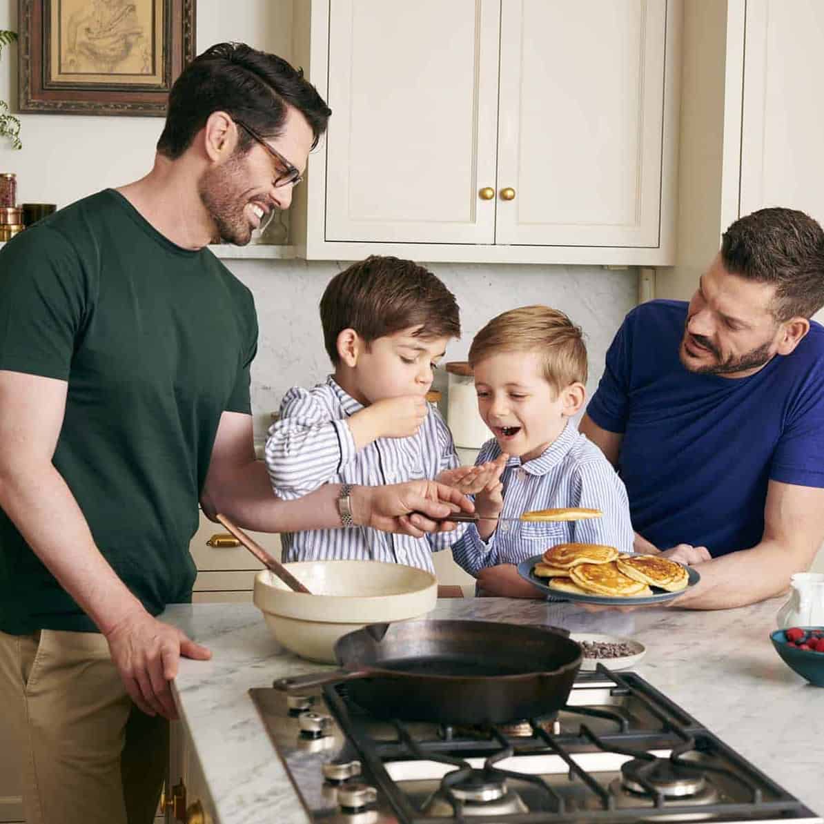 John and family making pancakes