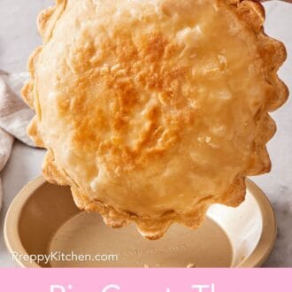 Pinterest graphic showing a baked pie crust held up out of the pie dish to show the bottom.