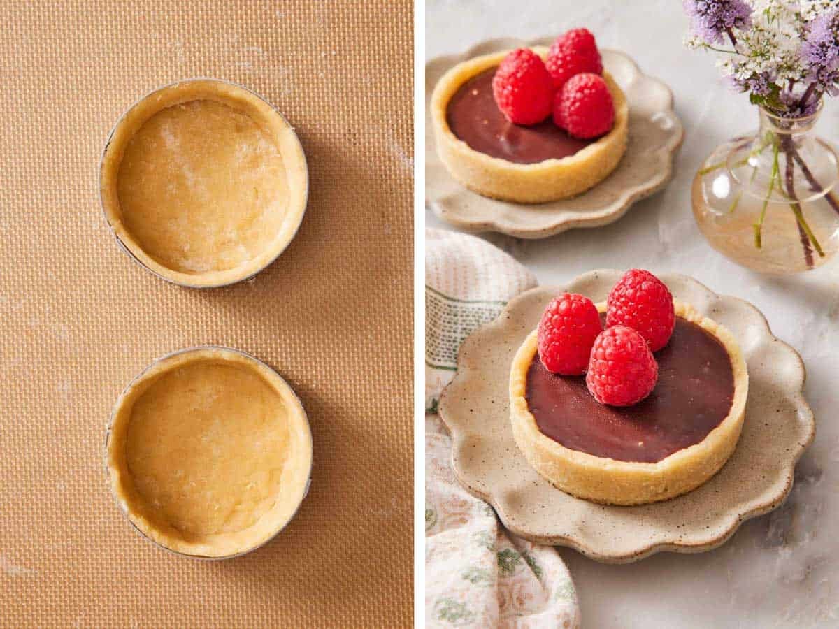 Set of two images showing unfilled and filled mini tarts.