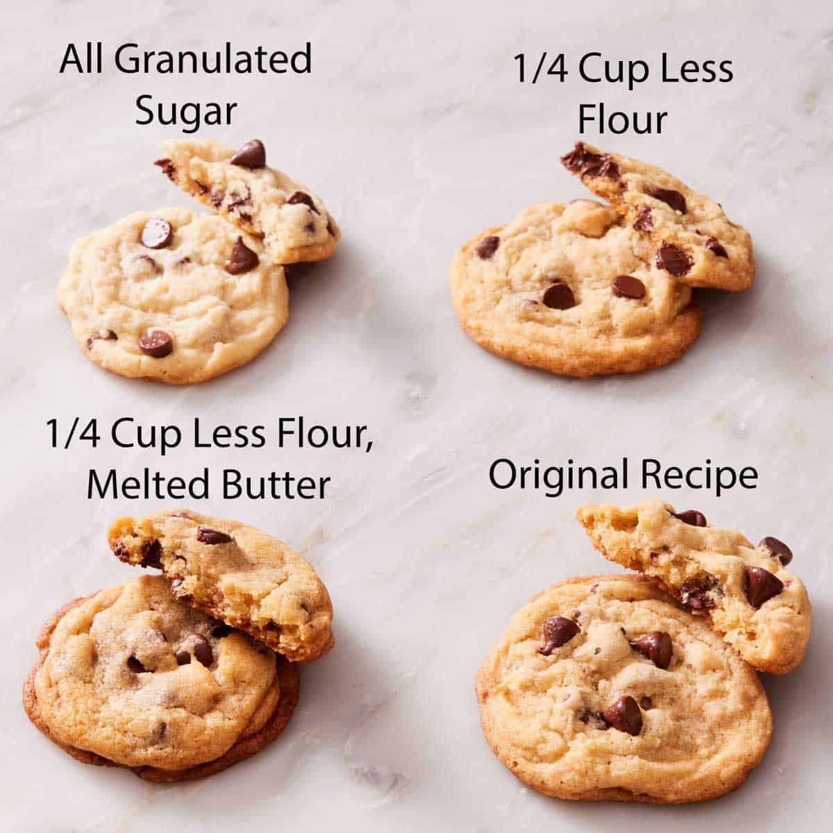 Comparison image of crispy cookies made with different ingredients.