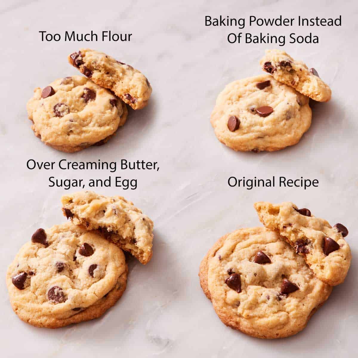 Comparison image of cakey cookies made with different ingredients.