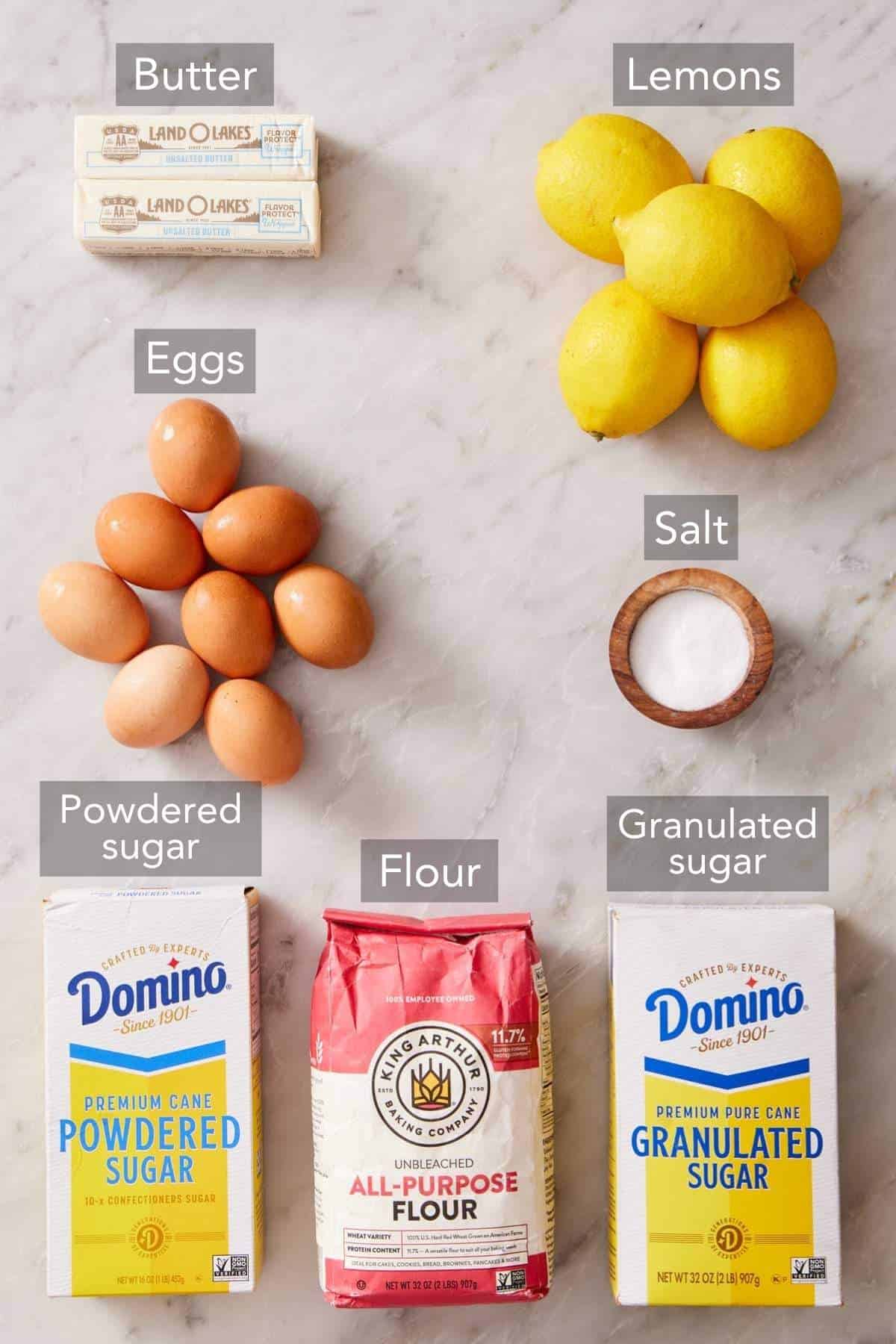 Ingredients for lemon bars.