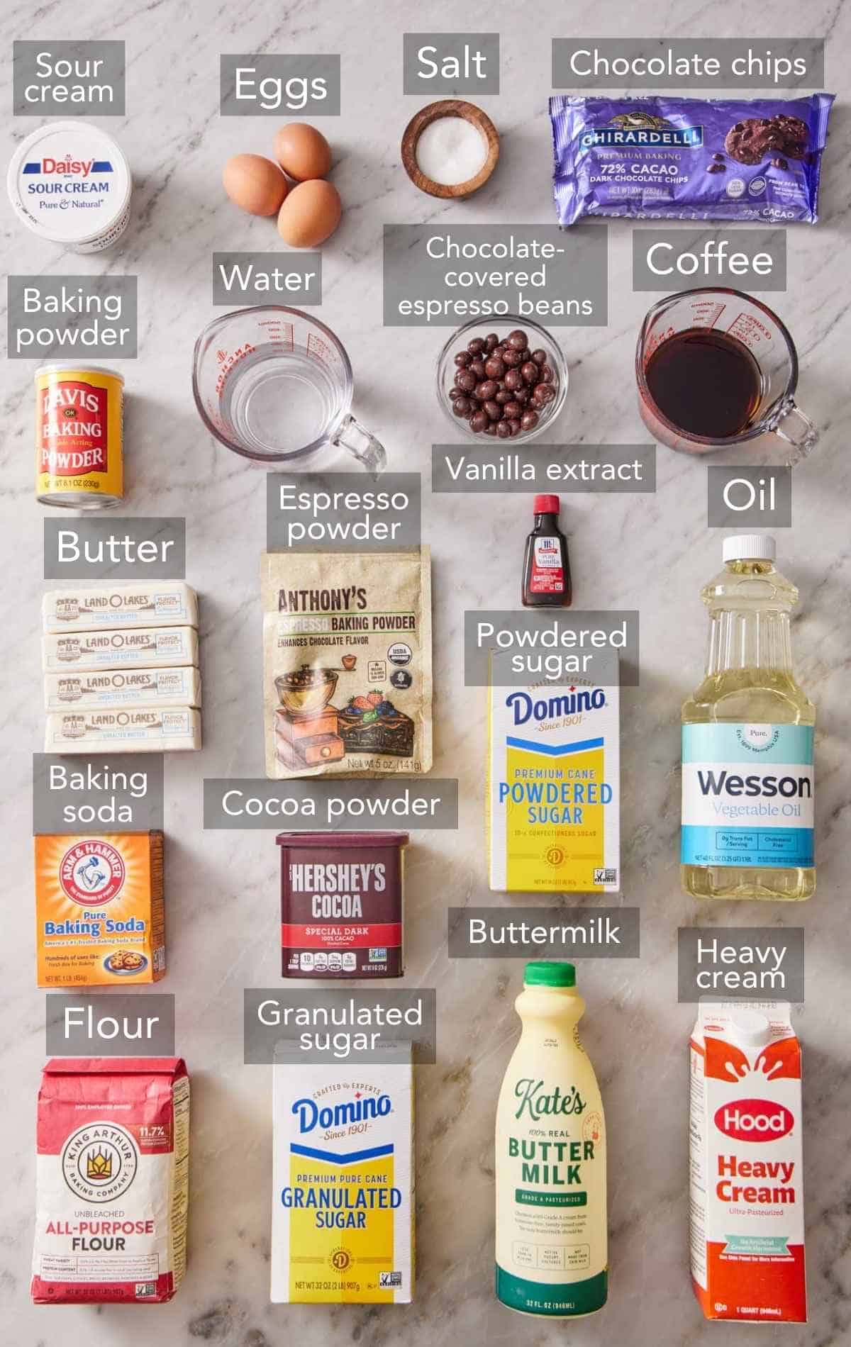 Ingredients for mocha cupcakes.