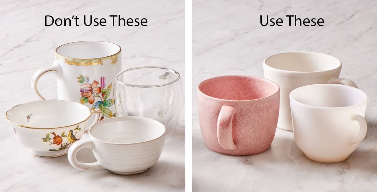 Comparison image showing best mugs to use for mug cake.