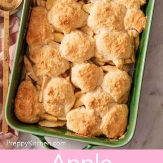 Pinterest graphic showing an overhead shot of apple cobbler.