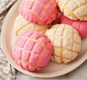 Pinterest graphic showing a pile of conchas on a platter.